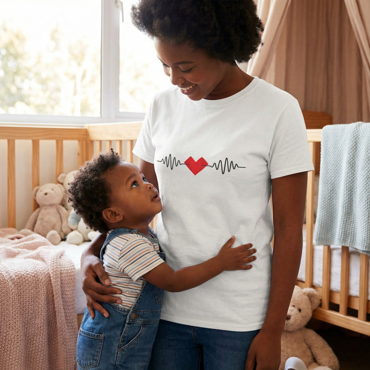 Heartbeat Graphic T-Shirt Unisex Red Heart ECG Pulse Cotton Tee, Best Gift for Valentine - Beyond Lines