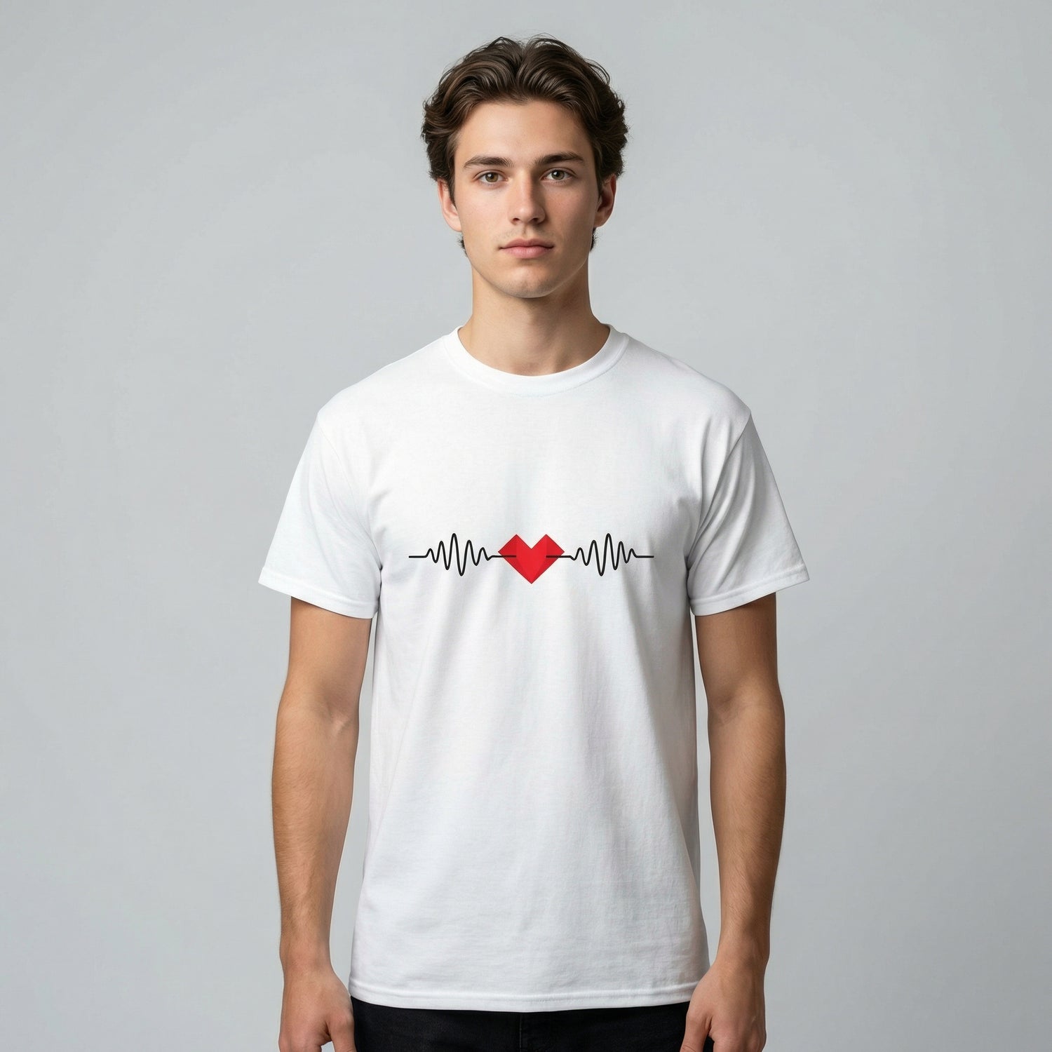 Heartbeat Graphic T-Shirt Unisex Red Heart ECG Pulse Cotton Tee, Best Gift for Valentine - Beyond Lines