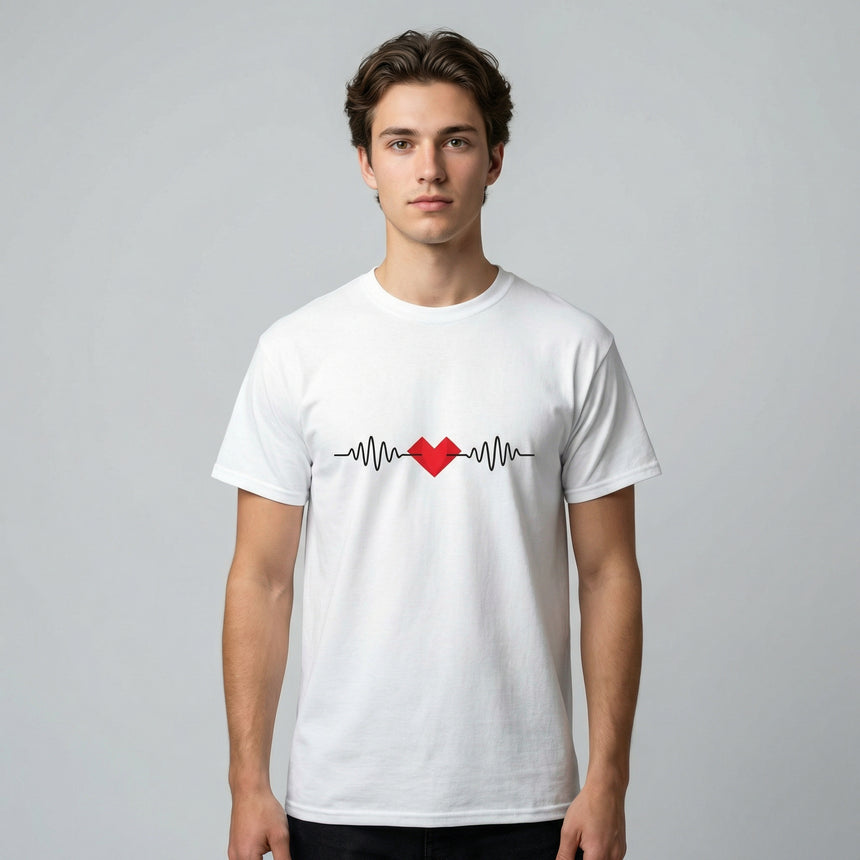 Heartbeat Graphic T-Shirt Unisex Red Heart ECG Pulse Cotton Tee, Best Gift for Valentine - Beyond Lines