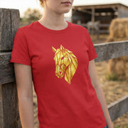 Geometric Gold Horse T-Shirt Metallic Low Poly Stallion Design Soft Cotton Black Tee Unisex - Beyond Lines