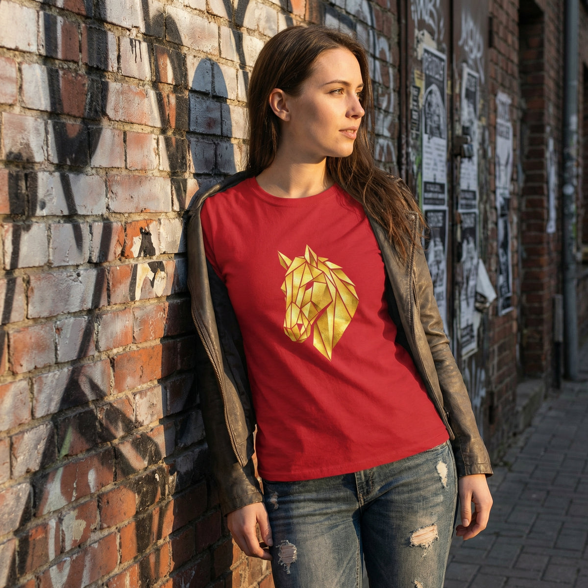 Geometric Gold Horse T-Shirt Metallic Low Poly Stallion Design Soft Cotton Black Tee Unisex - Beyond Lines