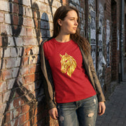 Geometric Gold Horse T-Shirt Metallic Low Poly Stallion Design Soft Cotton Black Tee Unisex - Beyond Lines