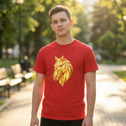 Geometric Gold Horse T-Shirt Metallic Low Poly Stallion Design Soft Cotton Black Tee Unisex - Beyond Lines