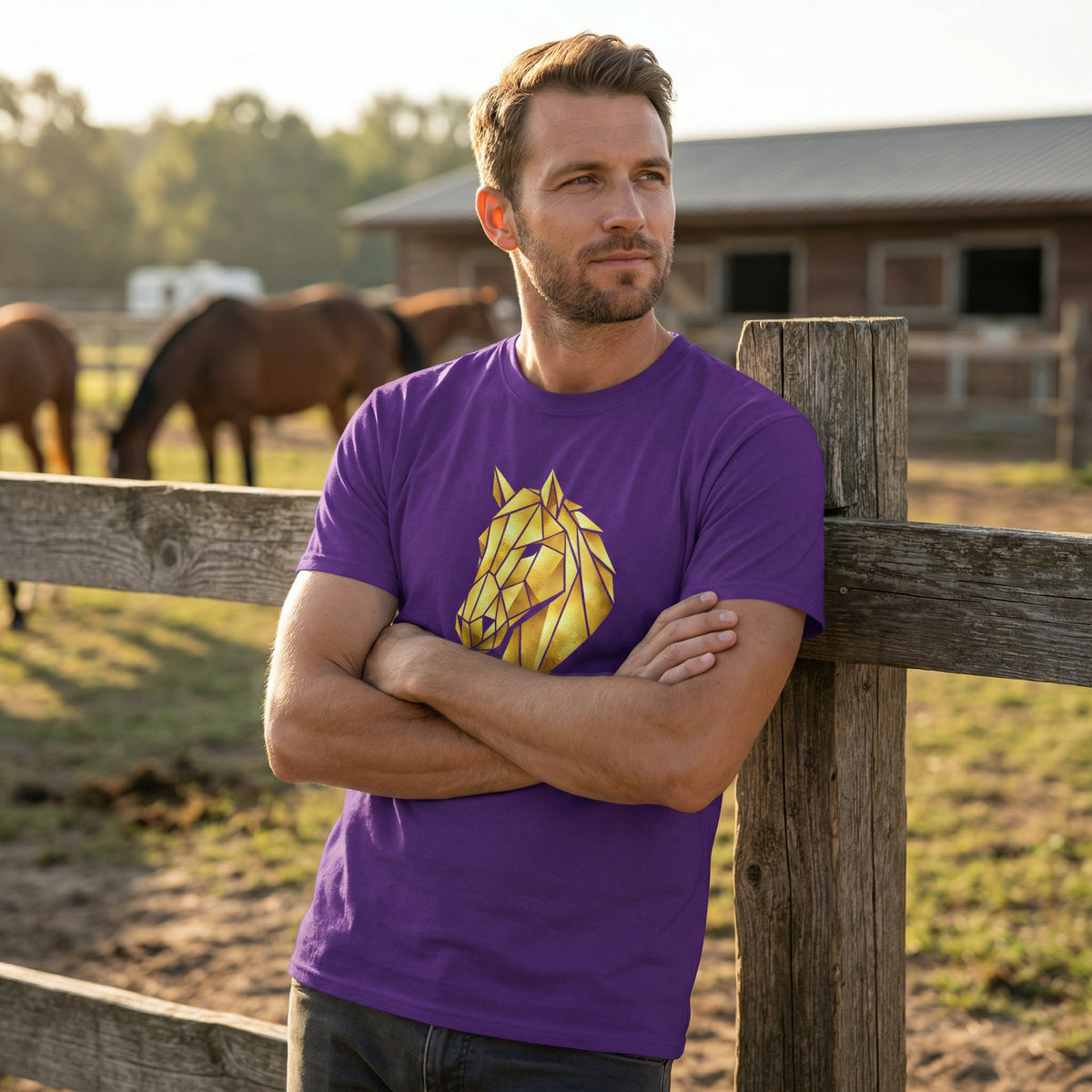 Geometric Gold Horse T-Shirt Metallic Low Poly Stallion Design Soft Cotton Black Tee Unisex - Beyond Lines