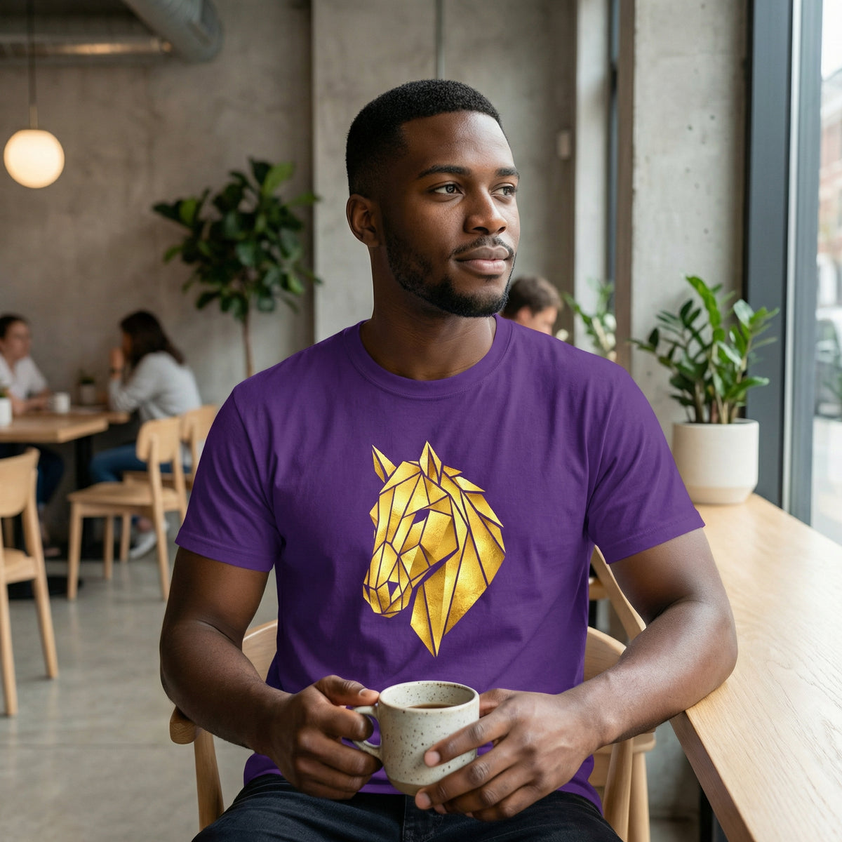 Geometric Gold Horse T-Shirt Metallic Low Poly Stallion Design Soft Cotton Black Tee Unisex - Beyond Lines