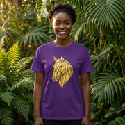 Geometric Gold Horse T-Shirt Metallic Low Poly Stallion Design Soft Cotton Black Tee Unisex - Beyond Lines
