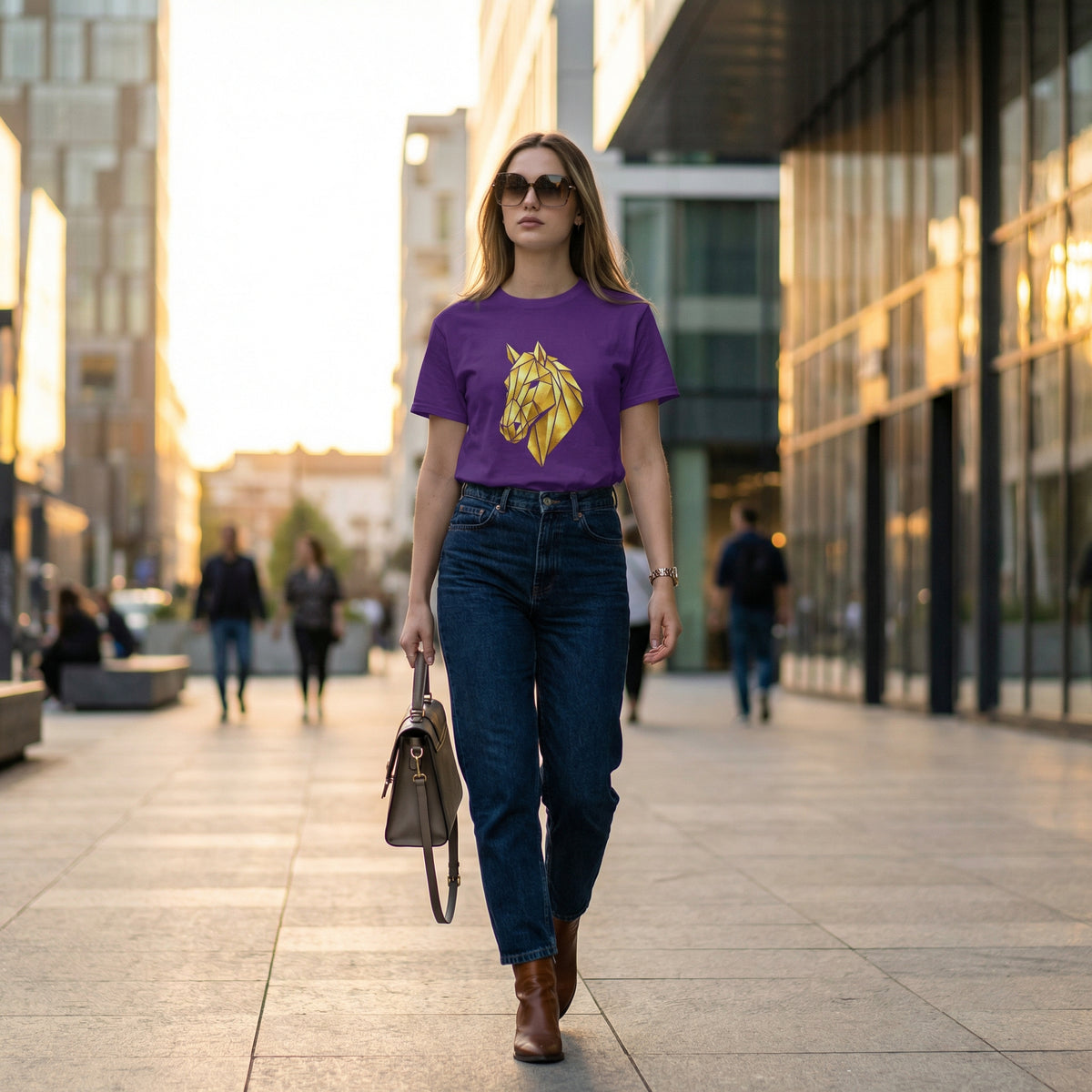 Geometric Gold Horse T-Shirt Metallic Low Poly Stallion Design Soft Cotton Black Tee Unisex - Beyond Lines