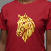 Geometric Gold Horse T-Shirt Metallic Low Poly Stallion Design Soft Cotton Black Tee Unisex - Beyond Lines