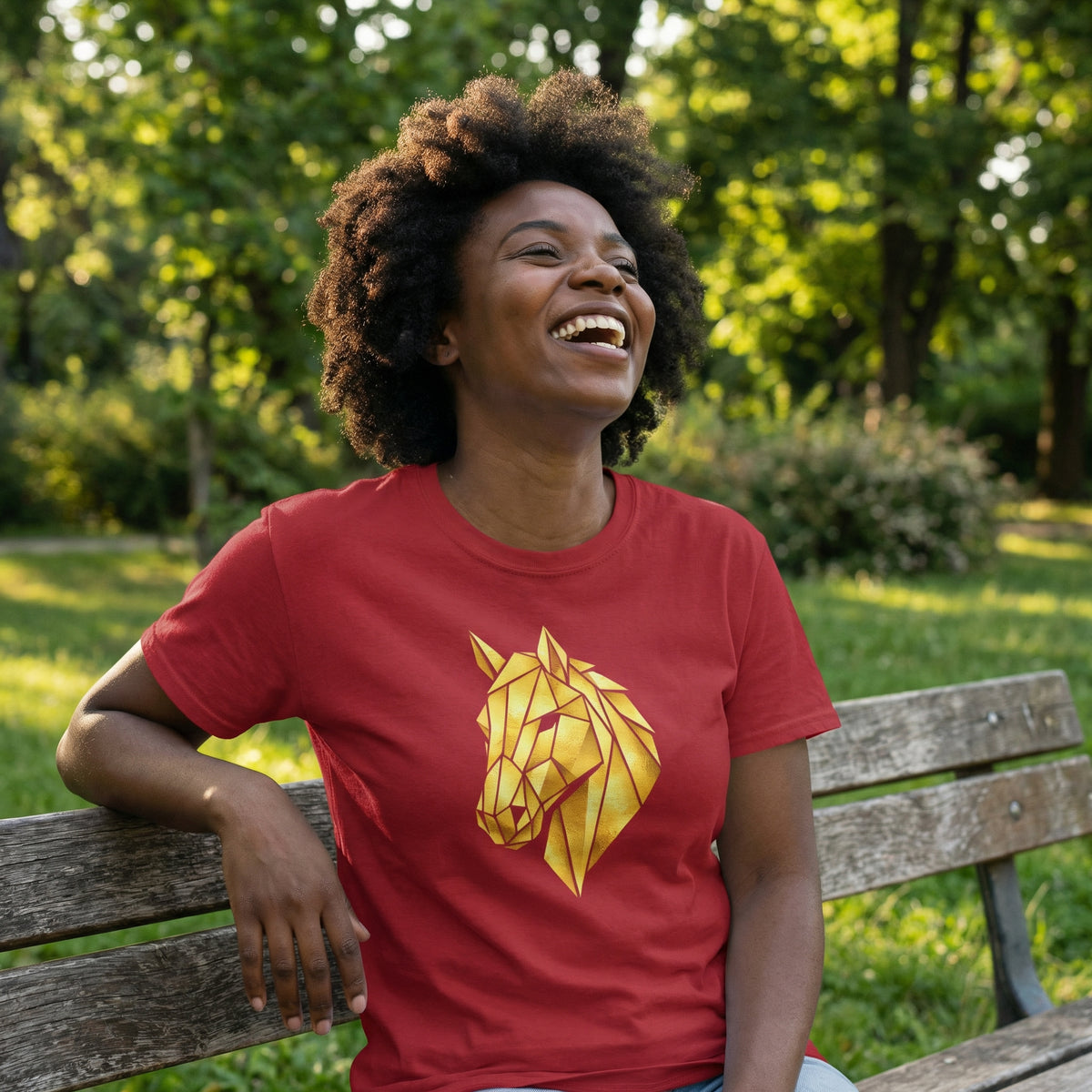 Geometric Gold Horse T-Shirt Metallic Low Poly Stallion Design Soft Cotton Black Tee Unisex - Beyond Lines