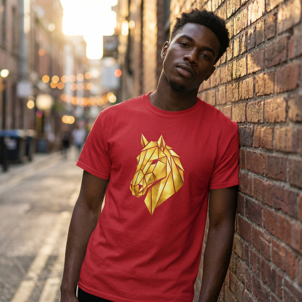 Geometric Gold Horse T-Shirt Metallic Low Poly Stallion Design Soft Cotton Black Tee Unisex - Beyond Lines