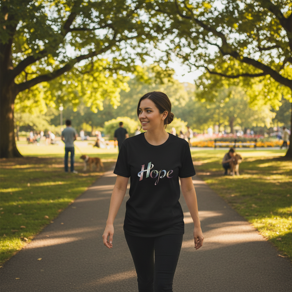 Hope Inspirational Graphic T-Shirt - Cotton Tee with Stylized Ribbon Typography - Motivational Positive Message Casual Top - Beyond Lines