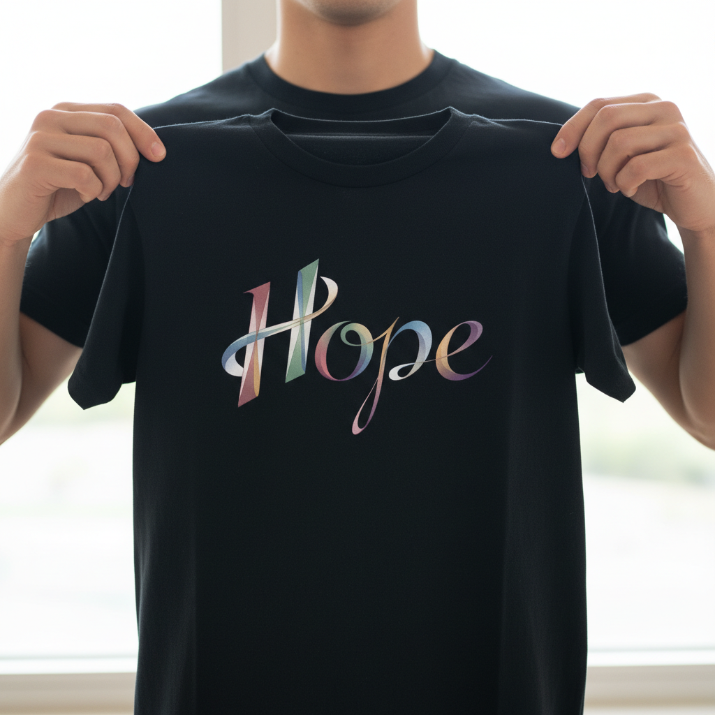 Hope Inspirational Graphic T-Shirt - Cotton Tee with Stylized Ribbon Typography - Motivational Positive Message Casual Top - Beyond Lines