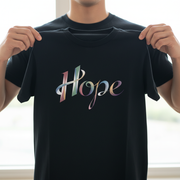 Hope Inspirational Graphic T-Shirt - Cotton Tee with Stylized Ribbon Typography - Motivational Positive Message Casual Top - Beyond Lines