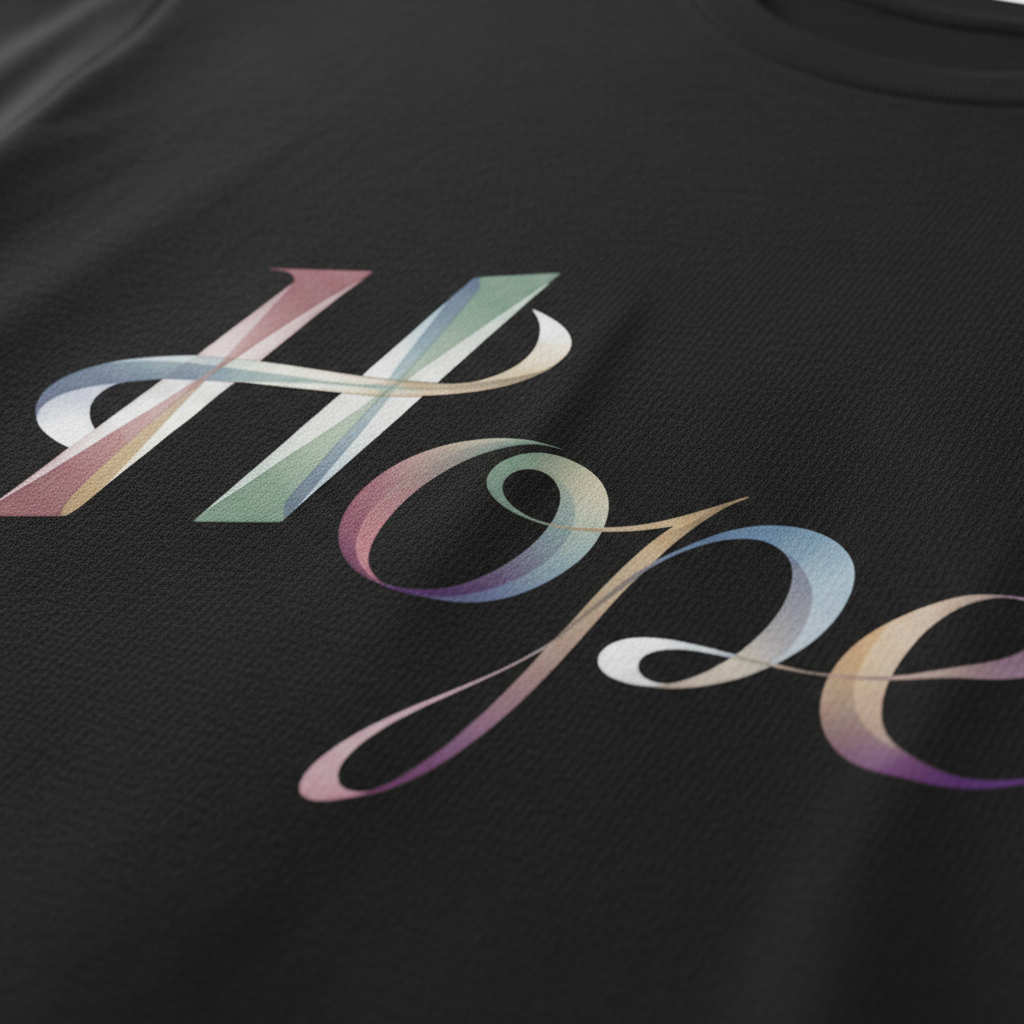 Hope Inspirational Graphic T-Shirt - Cotton Tee with Stylized Ribbon Typography - Motivational Positive Message Casual Top - Beyond Lines