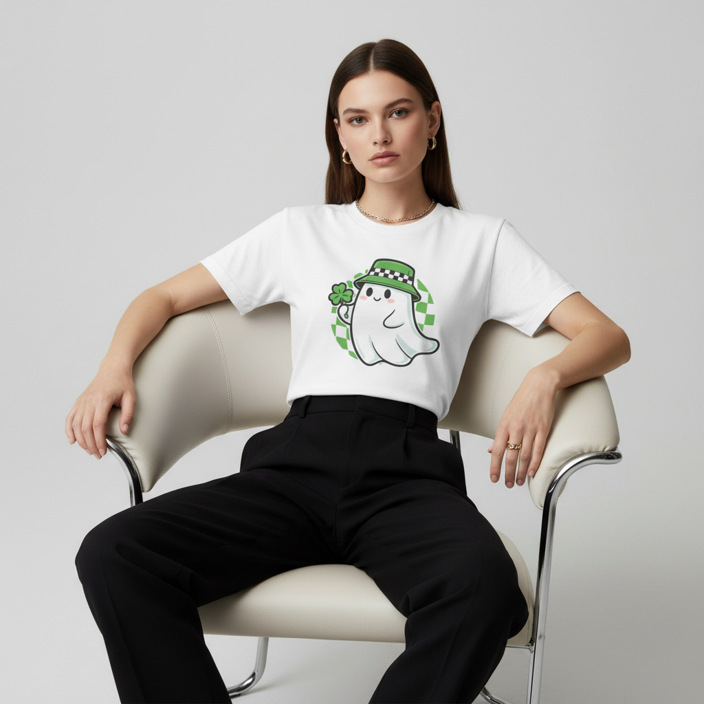 Cute Lucky Ghost St. Patrick's Day Graphic T-Shirt