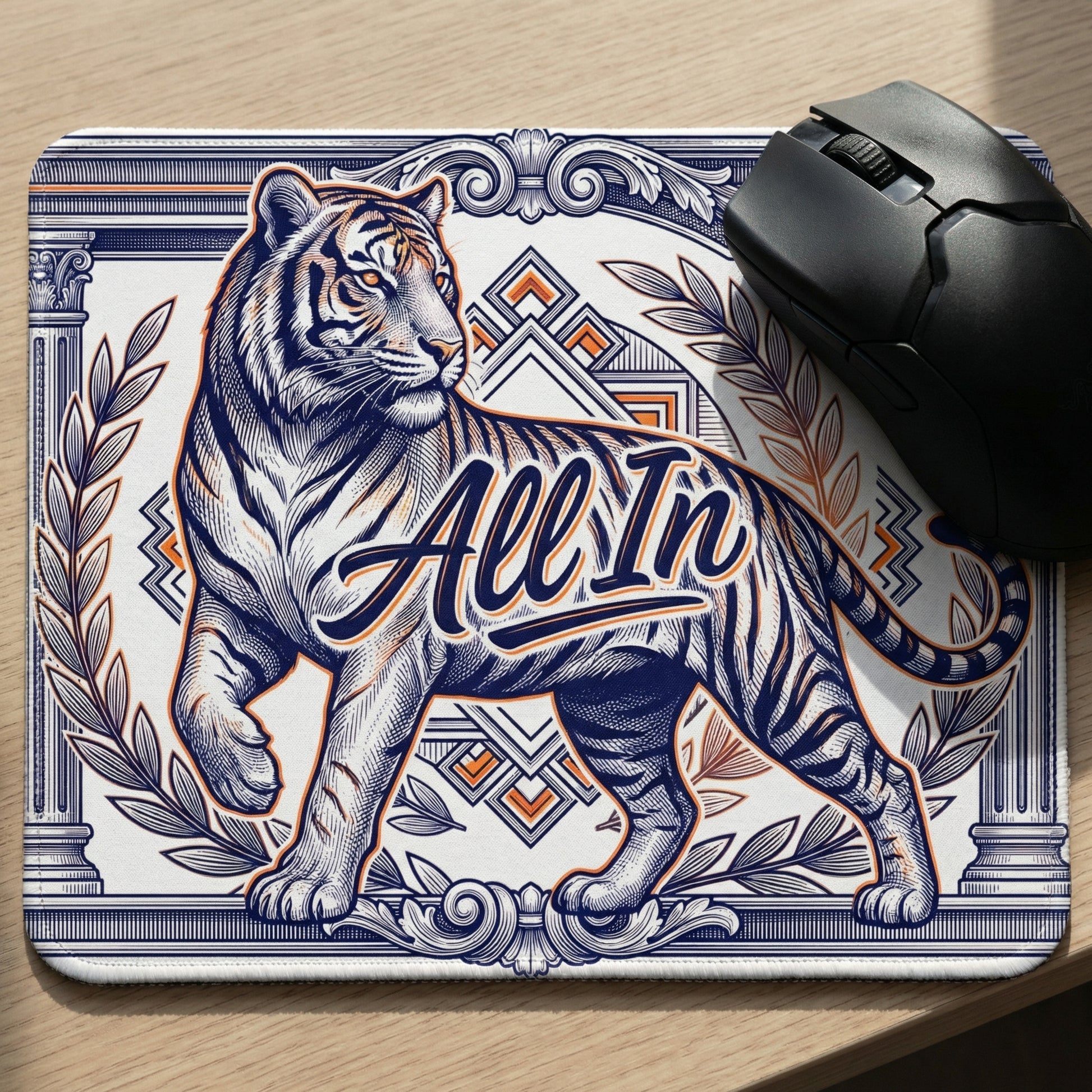 All In Tiger Mousepad Vintage Banknote Style Illustration Non-Slip Rubber Base Stitched Edges - Beyond Lines