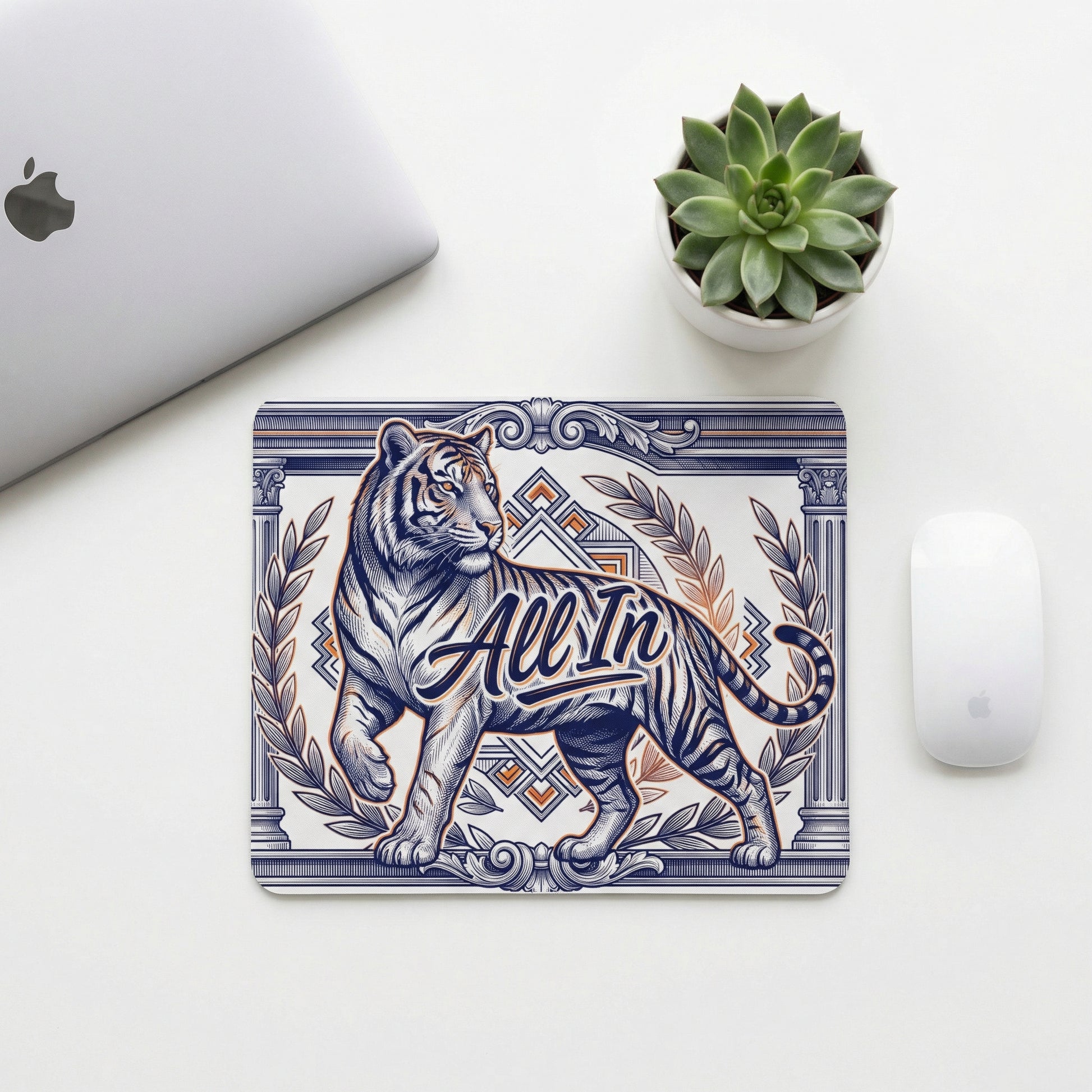 All In Tiger Mousepad Vintage Banknote Style Illustration Non-Slip Rubber Base Stitched Edges - Beyond Lines