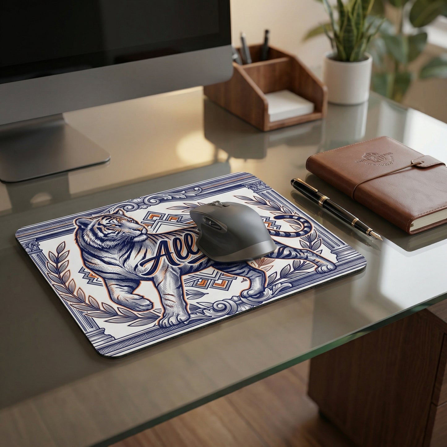 All In Tiger Mousepad Vintage Banknote Style Illustration Non-Slip Rubber Base Stitched Edges - Beyond Lines