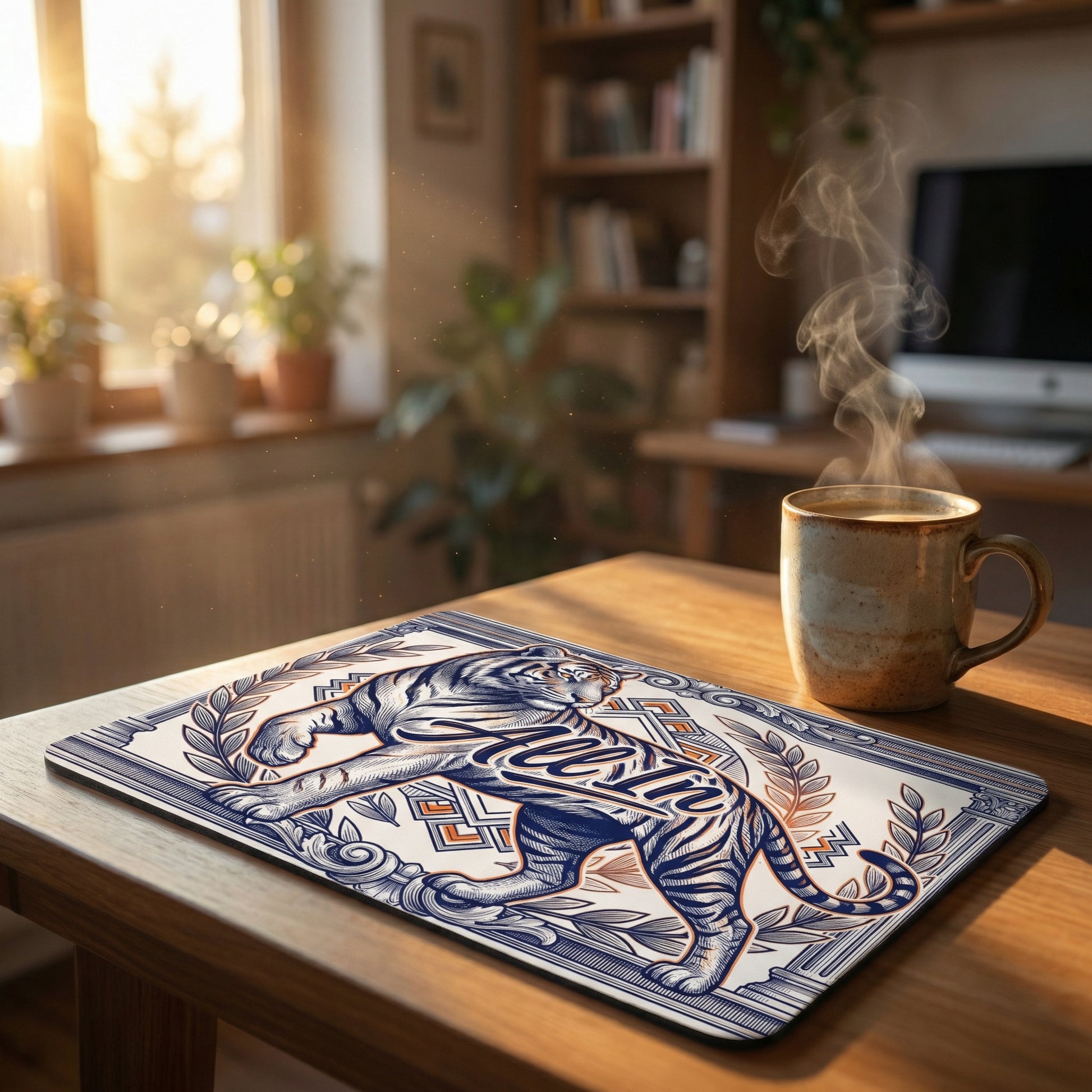 All In Tiger Mousepad Vintage Banknote Style Illustration Non-Slip Rubber Base Stitched Edges - Beyond Lines