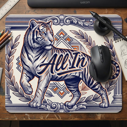 All In Tiger Mousepad Vintage Banknote Style Illustration Non-Slip Rubber Base Stitched Edges - Beyond Lines