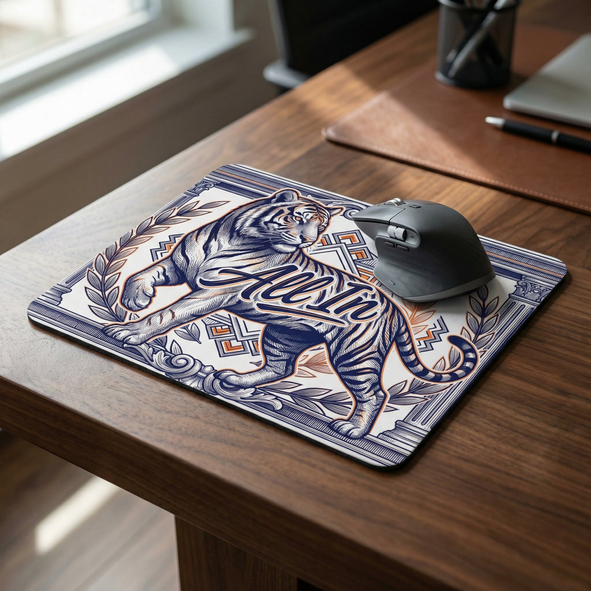 All In Tiger Mousepad Vintage Banknote Style Illustration Non-Slip Rubber Base Stitched Edges - Beyond Lines
