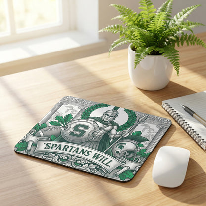 Michigan State Spartans Mousepad - "Spartans Will" Football Design - MSU Green & White Gaming Mat