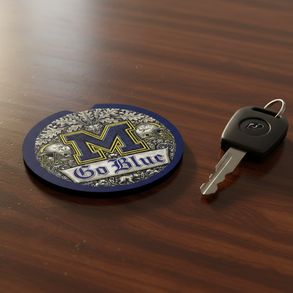 Michigan Wolverines Car Coasters - Go Blue Cup Holder Set