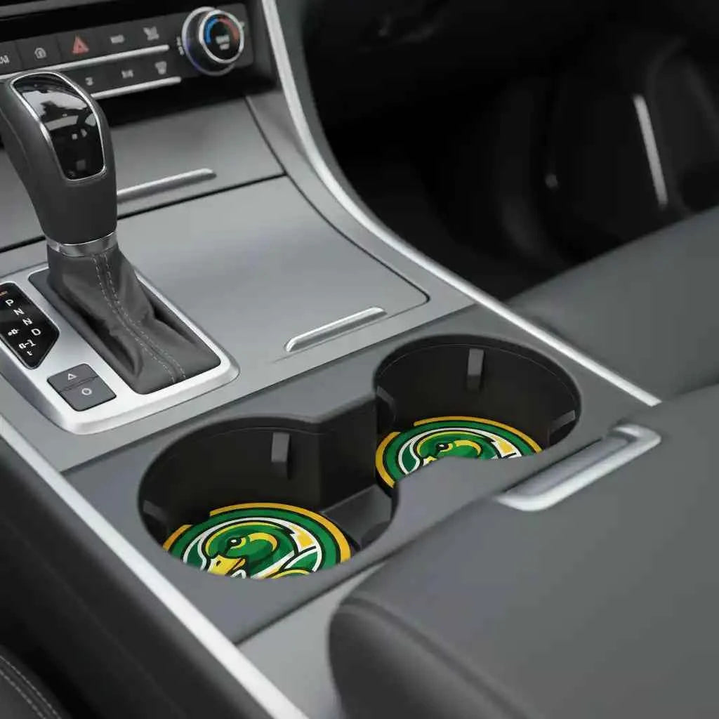 Oregon Ducks Car Coasters - Soft Rubber Auto Cup Holder Inserts with Finger Notch - Set of 2 - NCAA Team Spirit Accessories