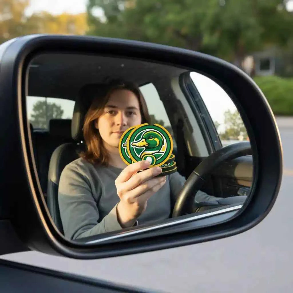 Oregon Ducks Car Coasters - Soft Rubber Auto Cup Holder Inserts with Finger Notch - Set of 2 - NCAA Team Spirit Accessories