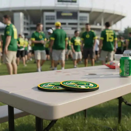 Oregon Ducks Car Coasters - Soft Rubber Auto Cup Holder Inserts with Finger Notch - Set of 2 - NCAA Team Spirit Accessories