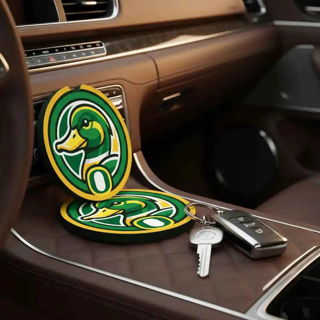 Oregon Ducks Car Coasters - Soft Rubber Auto Cup Holder Inserts with Finger Notch - Set of 2 - NCAA Team Spirit Accessories