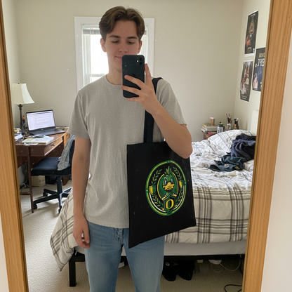 Oregon Ducks Mascot Black Canvas Tote Bag - University Inspired Cotton Shopper
