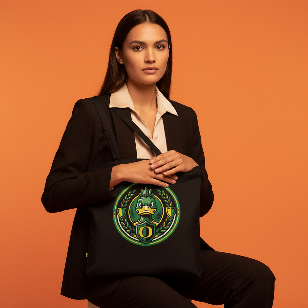 Oregon Ducks Mascot Black Canvas Tote Bag - University Inspired Cotton Shopper
