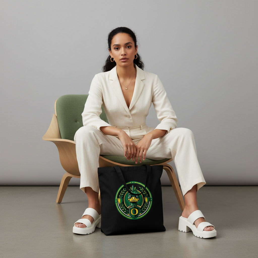 Oregon Ducks Mascot Black Canvas Tote Bag - University Inspired Cotton Shopper