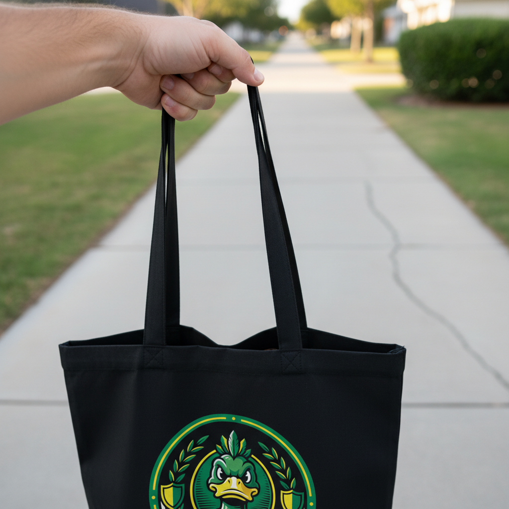 Oregon Ducks Mascot Black Canvas Tote Bag - University Inspired Cotton Shopper