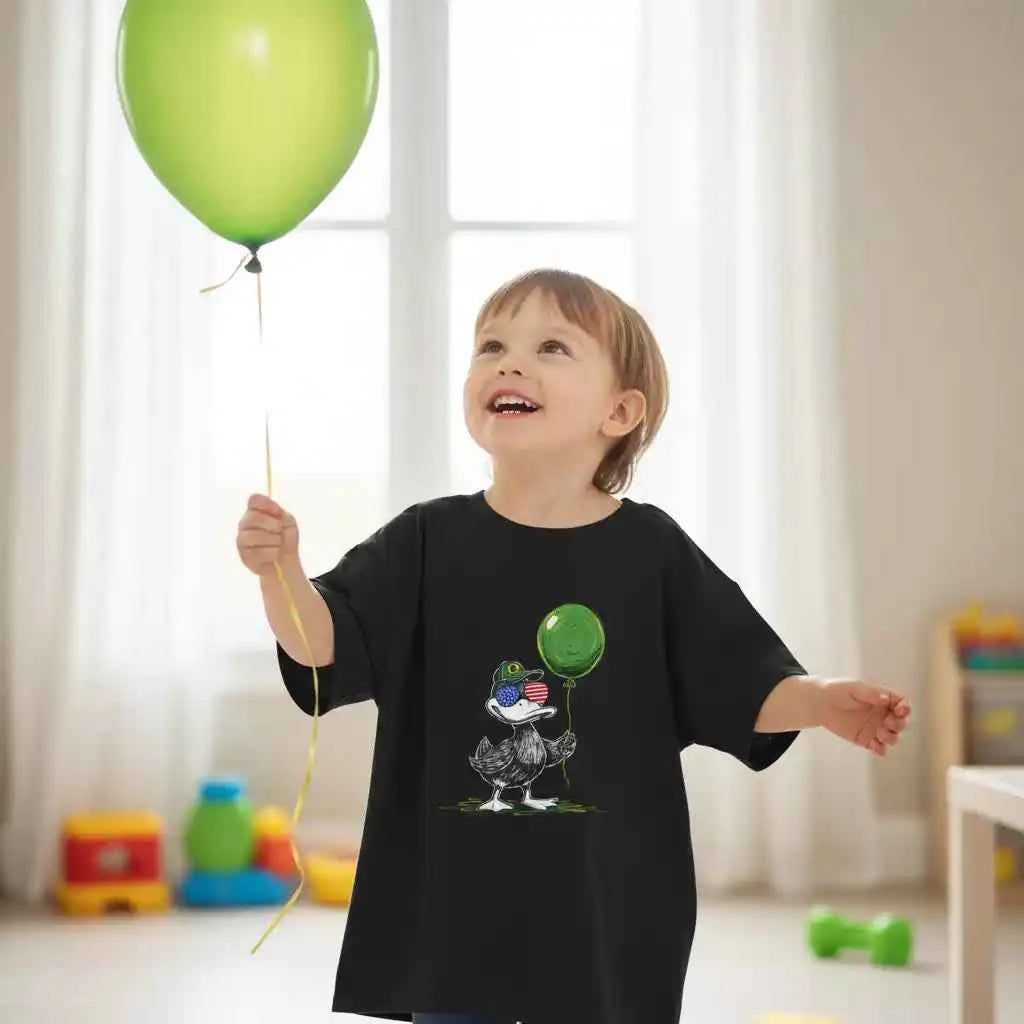 Patriotic Oregon Duck T-Shirt - USA Sunglasses & Green Balloon Graphic Tee