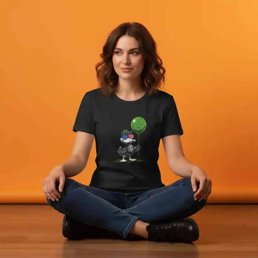 Patriotic Oregon Duck T-Shirt - USA Sunglasses & Green Balloon Graphic Tee