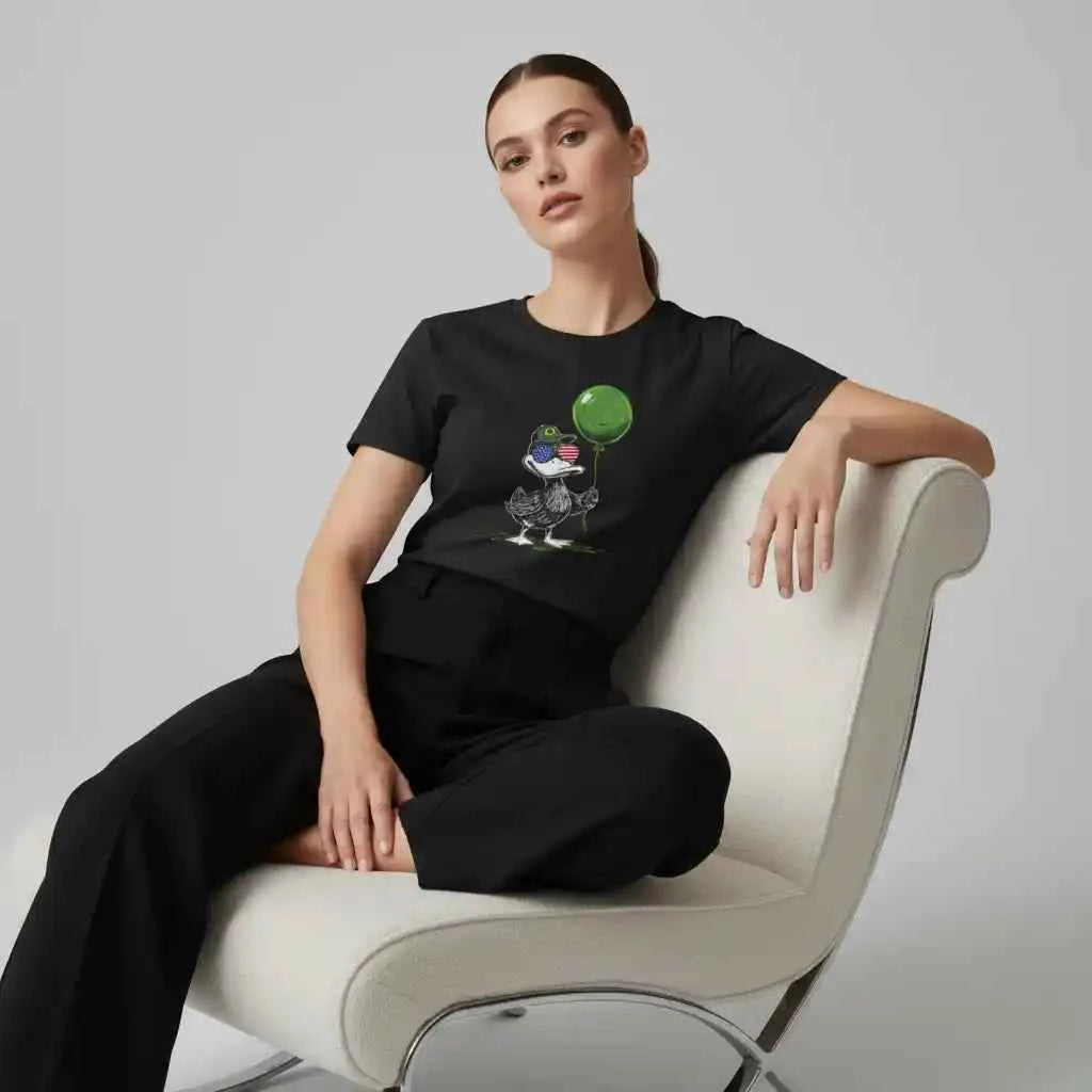 Patriotic Oregon Duck T-Shirt - USA Sunglasses & Green Balloon Graphic Tee