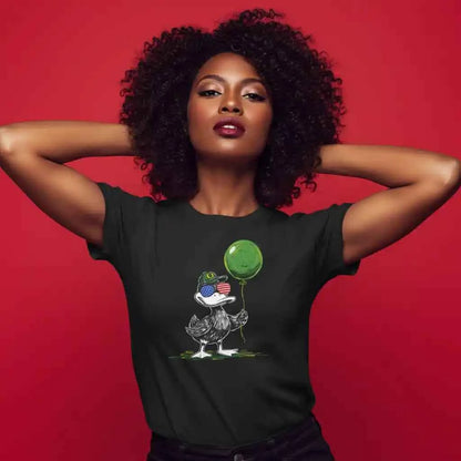 Patriotic Oregon Duck T-Shirt - USA Sunglasses & Green Balloon Graphic Tee