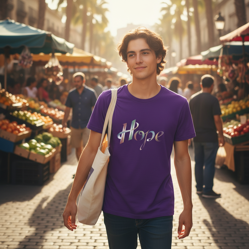 Hope Inspirational Graphic T-Shirt - Cotton Tee with Stylized Ribbon Typography - Motivational Positive Message Casual Top - Beyond Lines