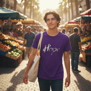 Hope Inspirational Graphic T-Shirt - Cotton Tee with Stylized Ribbon Typography - Motivational Positive Message Casual Top - Beyond Lines