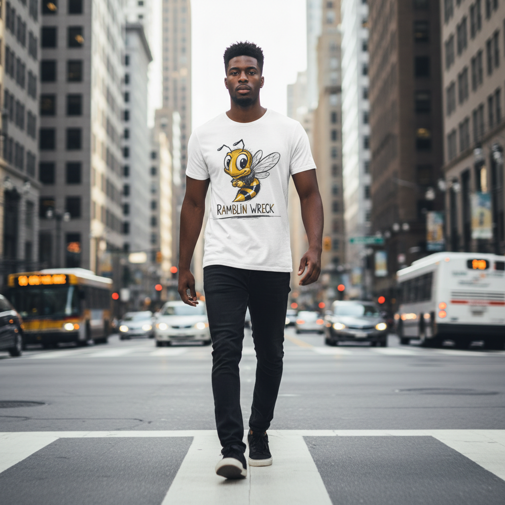 Ramblin Wreck Yellow Jacket Mascot T-Shirt - Vintage Sketch Style Bee Graphic Tee