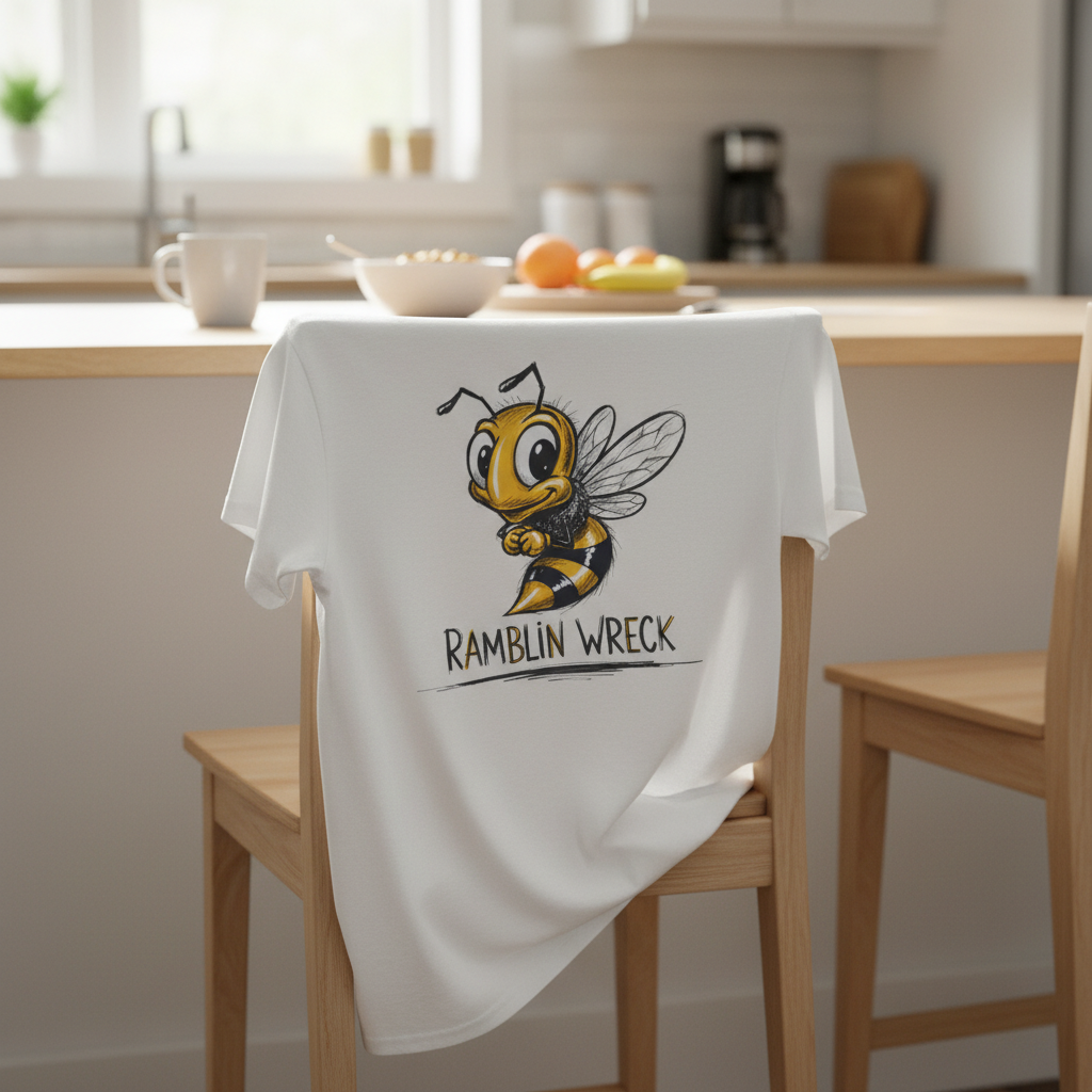 Ramblin Wreck Yellow Jacket Mascot T-Shirt - Vintage Sketch Style Bee Graphic Tee