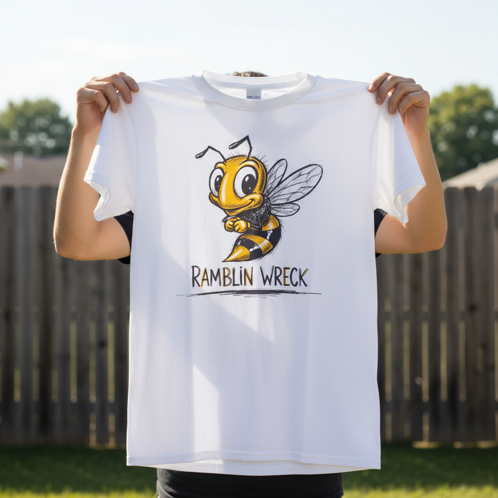 Ramblin Wreck Yellow Jacket Mascot T-Shirt - Vintage Sketch Style Bee Graphic Tee