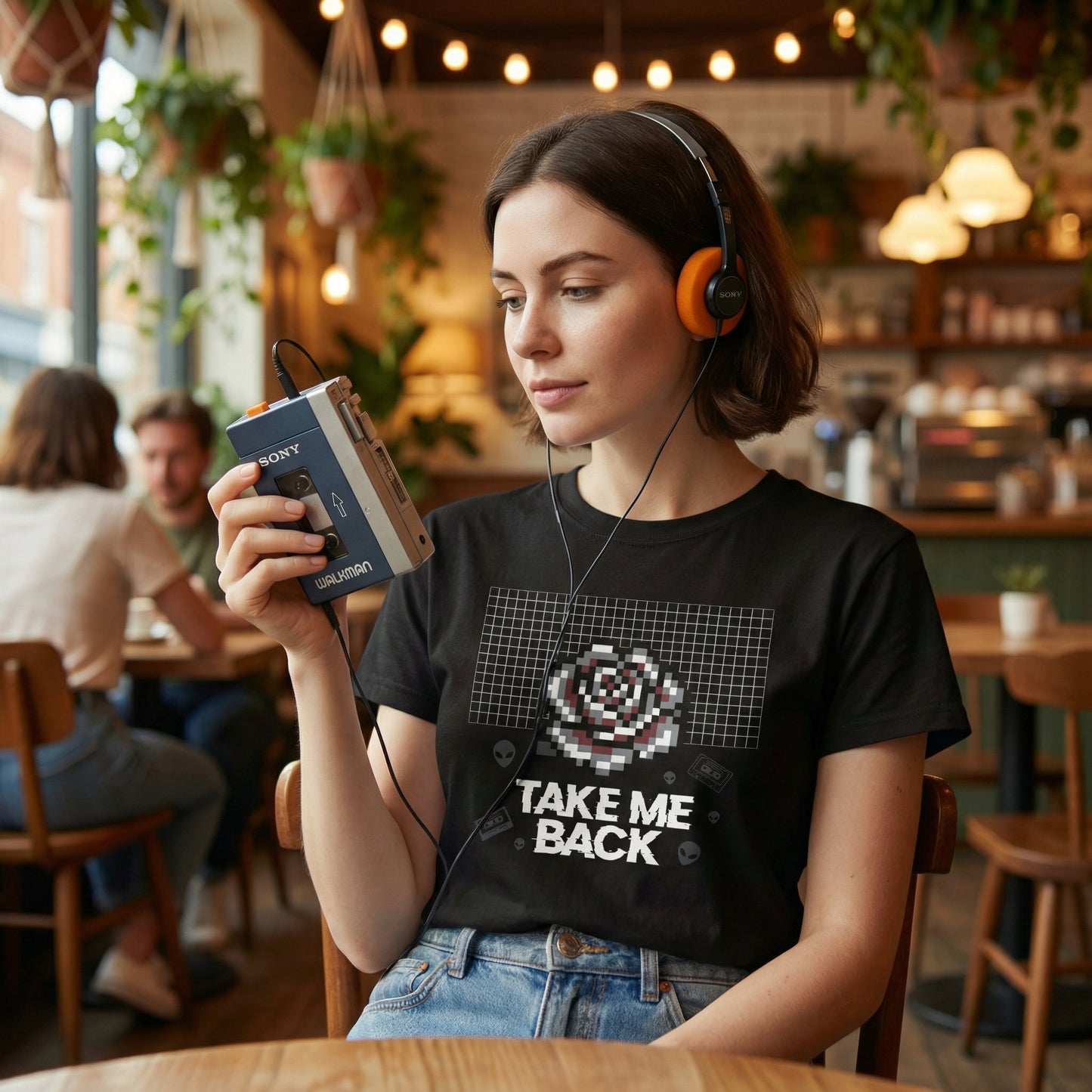 Pixel Art Rose T-Shirt | Retro Vaporwave 'Take Me Back' Graphic Tee - Beyond Lines