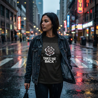 Pixel Art Rose T-Shirt | Retro Vaporwave 'Take Me Back' Graphic Tee - Beyond Lines
