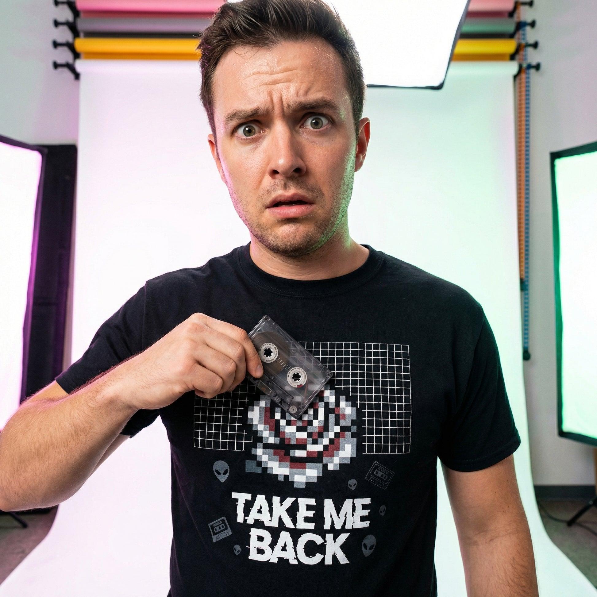 Pixel Art Rose T-Shirt | Retro Vaporwave 'Take Me Back' Graphic Tee - Beyond Lines