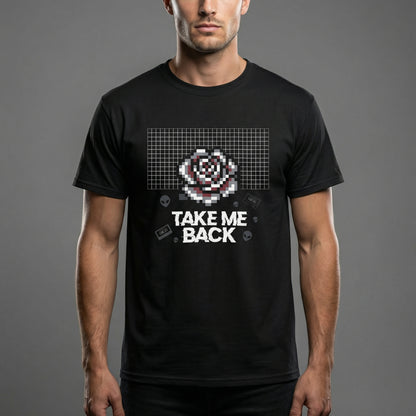 Pixel Art Rose T-Shirt | Retro Vaporwave 'Take Me Back' Graphic Tee - Beyond Lines