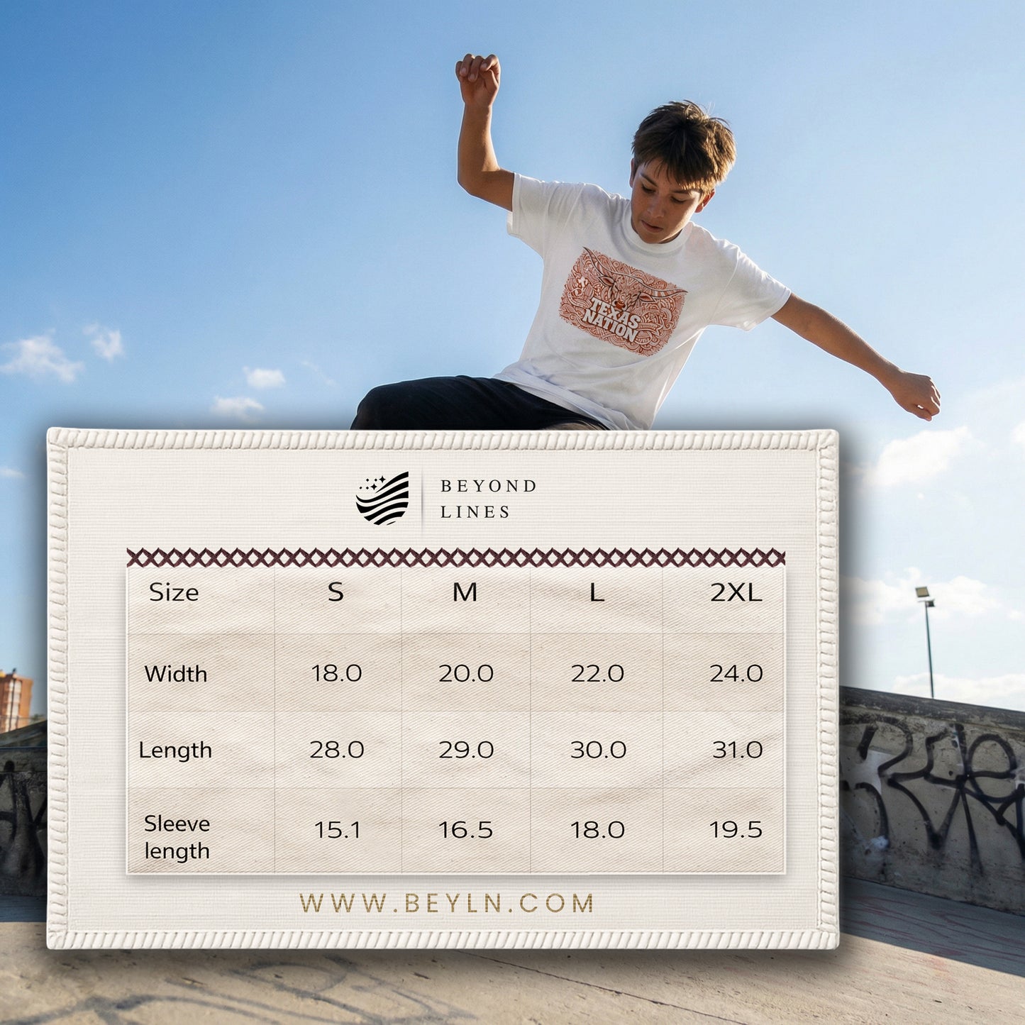 Texas Nation T-Shirt Longhorn Steer Graphic Western Print Cotton White - Beyond Lines