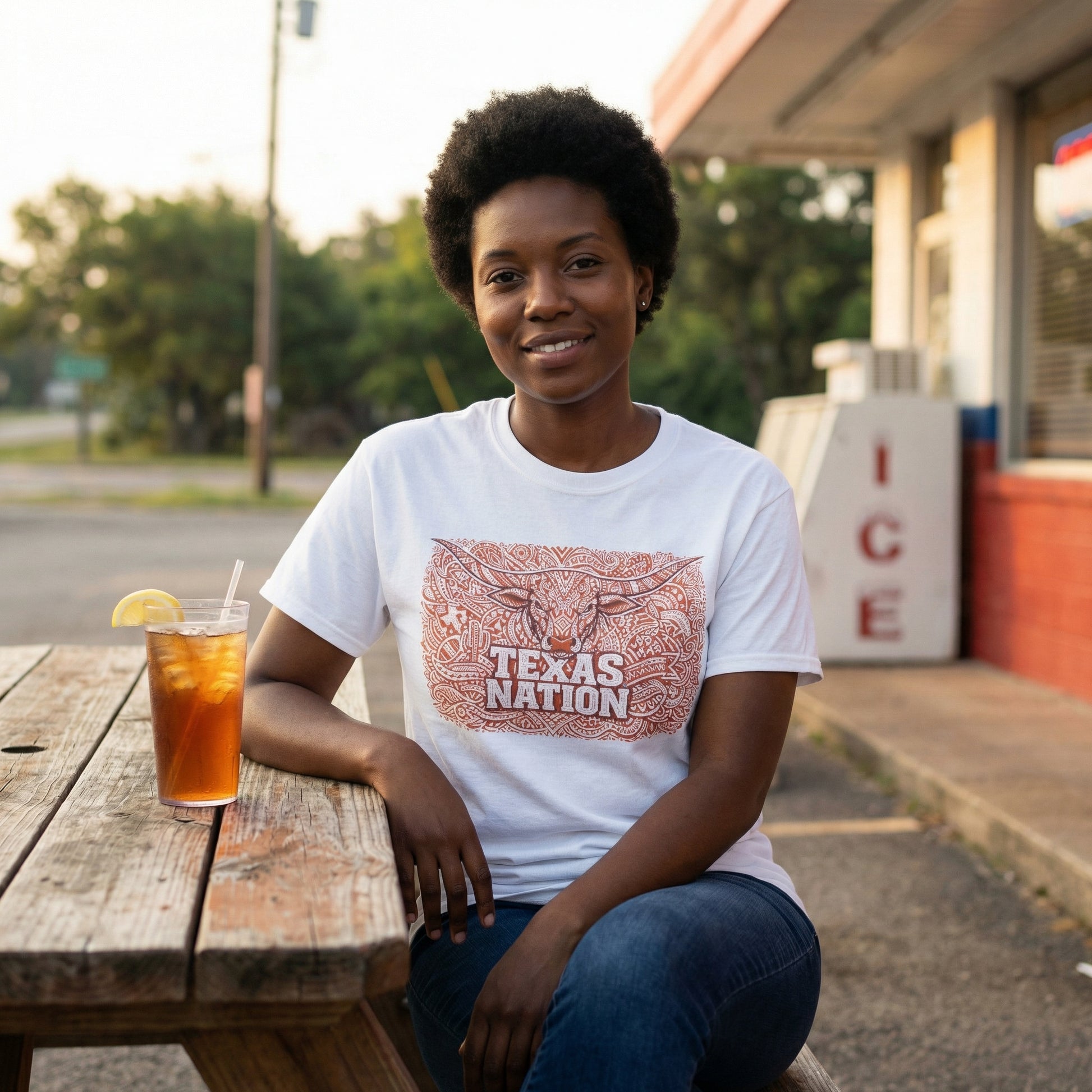 Texas Nation T-Shirt Longhorn Steer Graphic Western Print Cotton White - Beyond Lines
